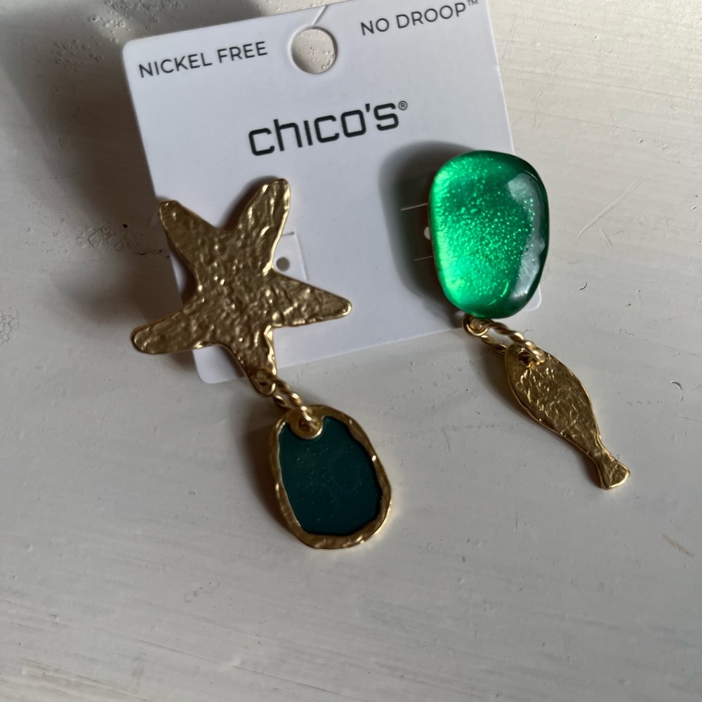 Chico's Gold and Teal Oceanic Earrings